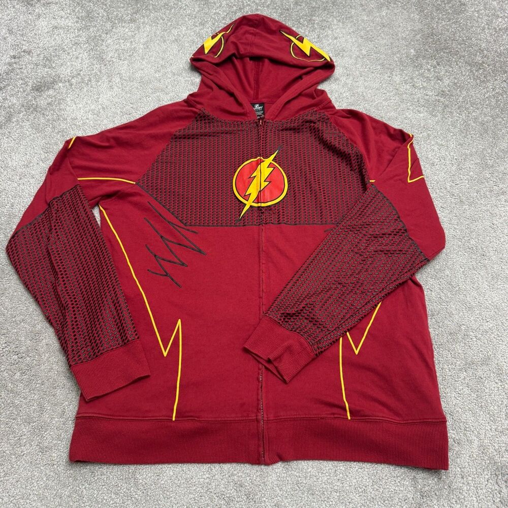 DC Comics The Flash Armor Full Zip Hoodie Sweatshirt Mens Large Textured Red